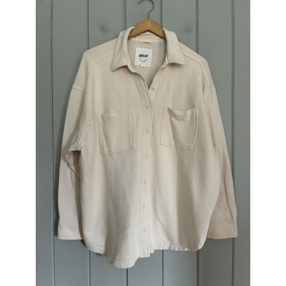 Aerie LumberJane Fleece Shirt S Small Toasted Coconut Oversized Shacket